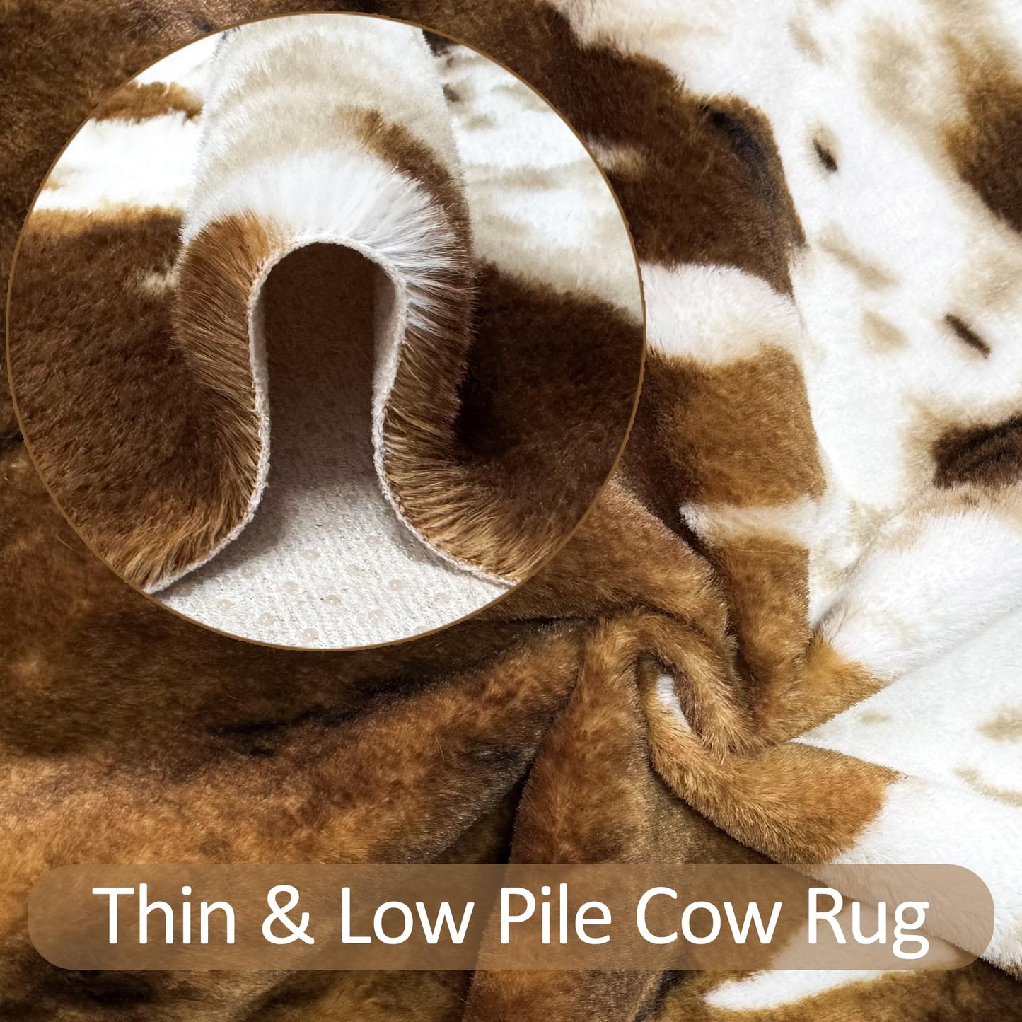 Aoczes Small Faux Cowhide Rug Cow Carpet Western Home Decor Cow Print Area Rug for Bedroom, Living Room, Kids Room, Table, Office, Brown, Mat, 3.6x2.46 Feet(75x110cm)