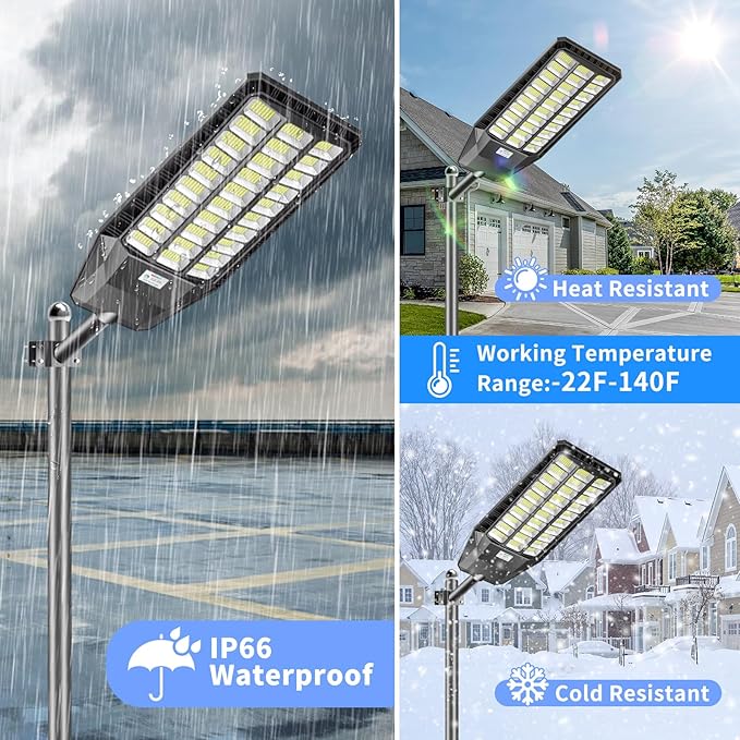 Solar Lights Outdoor 9000W, Commercial Grade Street Light for Outside 480000 Lumens, Solar Parking Lot Lights, Dusk to Dawn LED Security Flood Light Motion Sensor with Remote Control, 2 Pack