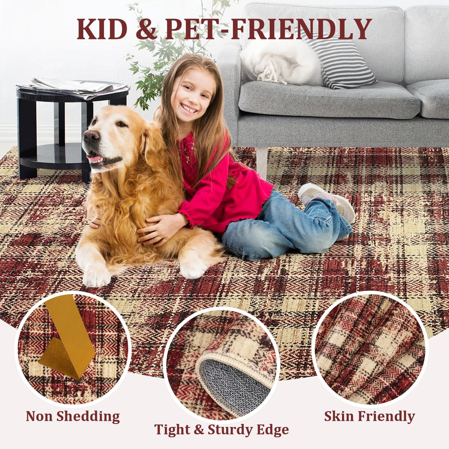 LUXLOOM Washable Rugs 2x10 Runner Rug Modern Plaid Bathroom Rugs Non Slip Kitchen Runner Low Pile Entryway Rug Soft Runners Stain Resistant Carpet for Laundry Hallway Bedside 2'x10' Red