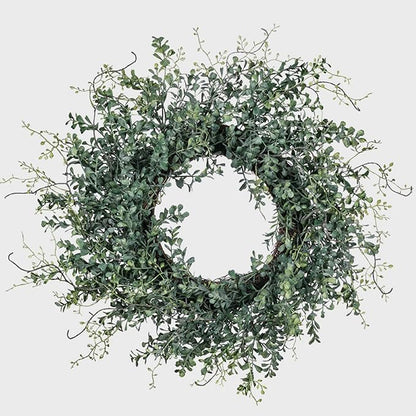 Sullivans Blue Boxwood Decorative Artificial Wreath, Wreaths for Front Door, Front Porch Décor, Fake Plants, Door Decorations, 24 x 7”, Green