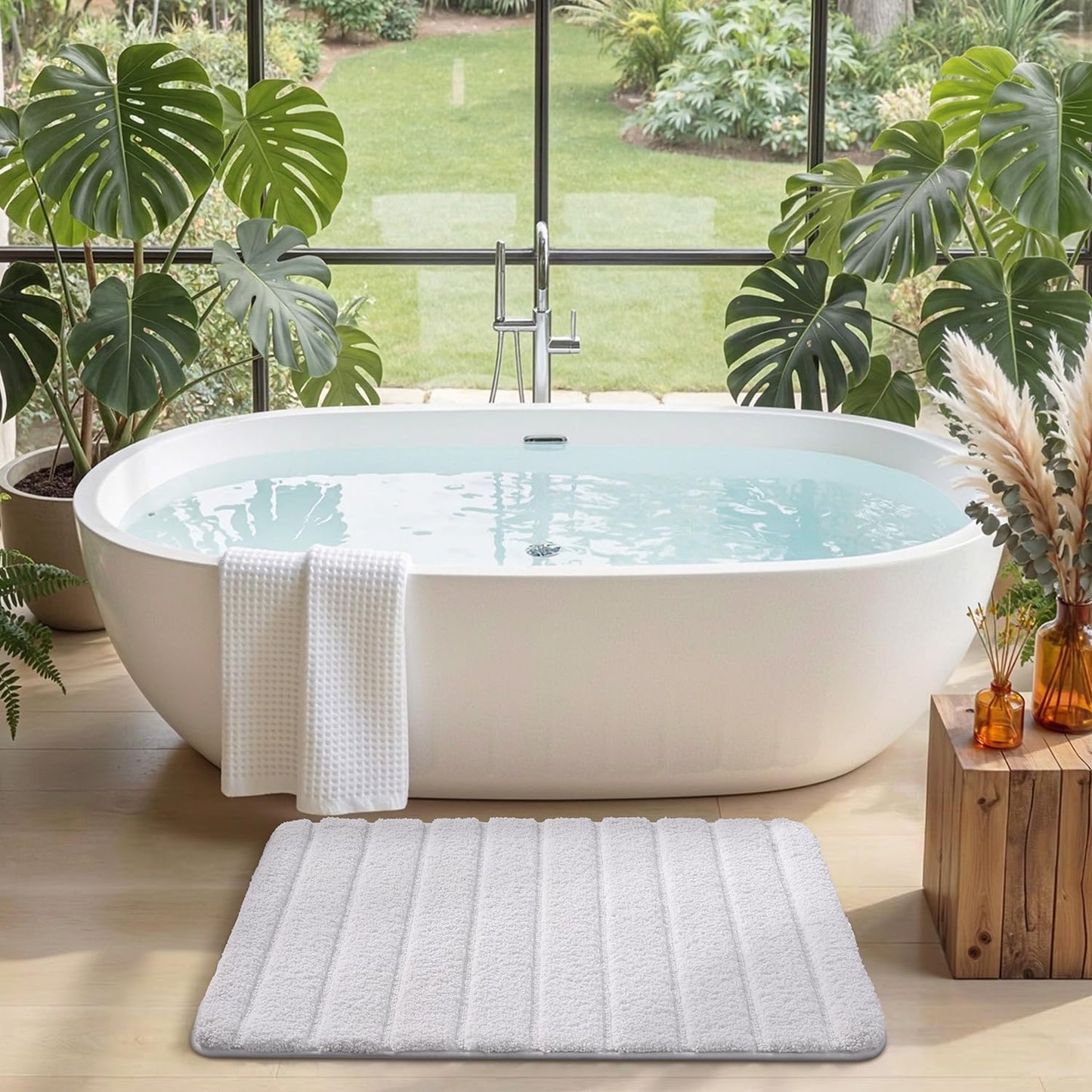 DEXI Bathroom Rugs 24x36, Machine Washable Non Slip Bath Mat, Soft Microfiber Absorbent Quick Dry Bath Rugs for Shower Floor, Sink, Tub, White