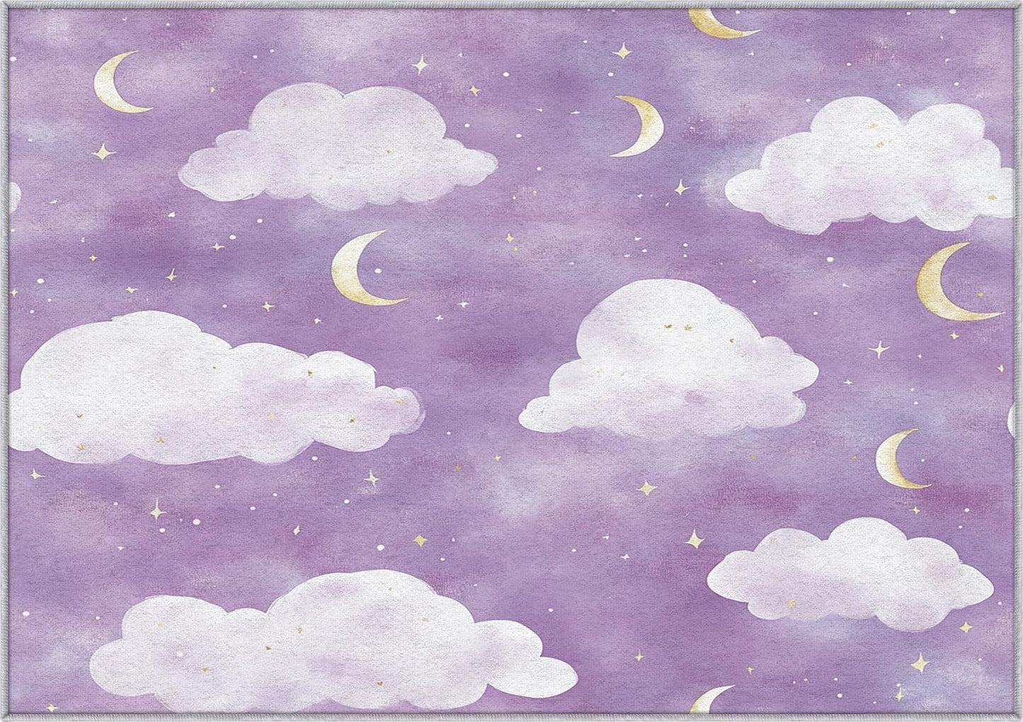 Vzdrahelia Purple Cloud Throw Rug 2x3,Moon Star Area Rug Washable,Kids Girls Rugs for Entryway, Bedroom,Cloud Pattern Indoor Door Mat Home Decor, Non Slip