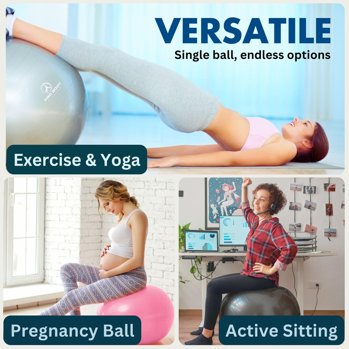 ProBody Pilates Exercise Ball - Multiple Sizes Gym Grade Balance Ball for Fitness, Workout, Pregnancy & Physical Therapy, Stability Yoga Ball Chair (Purple, 65cm)