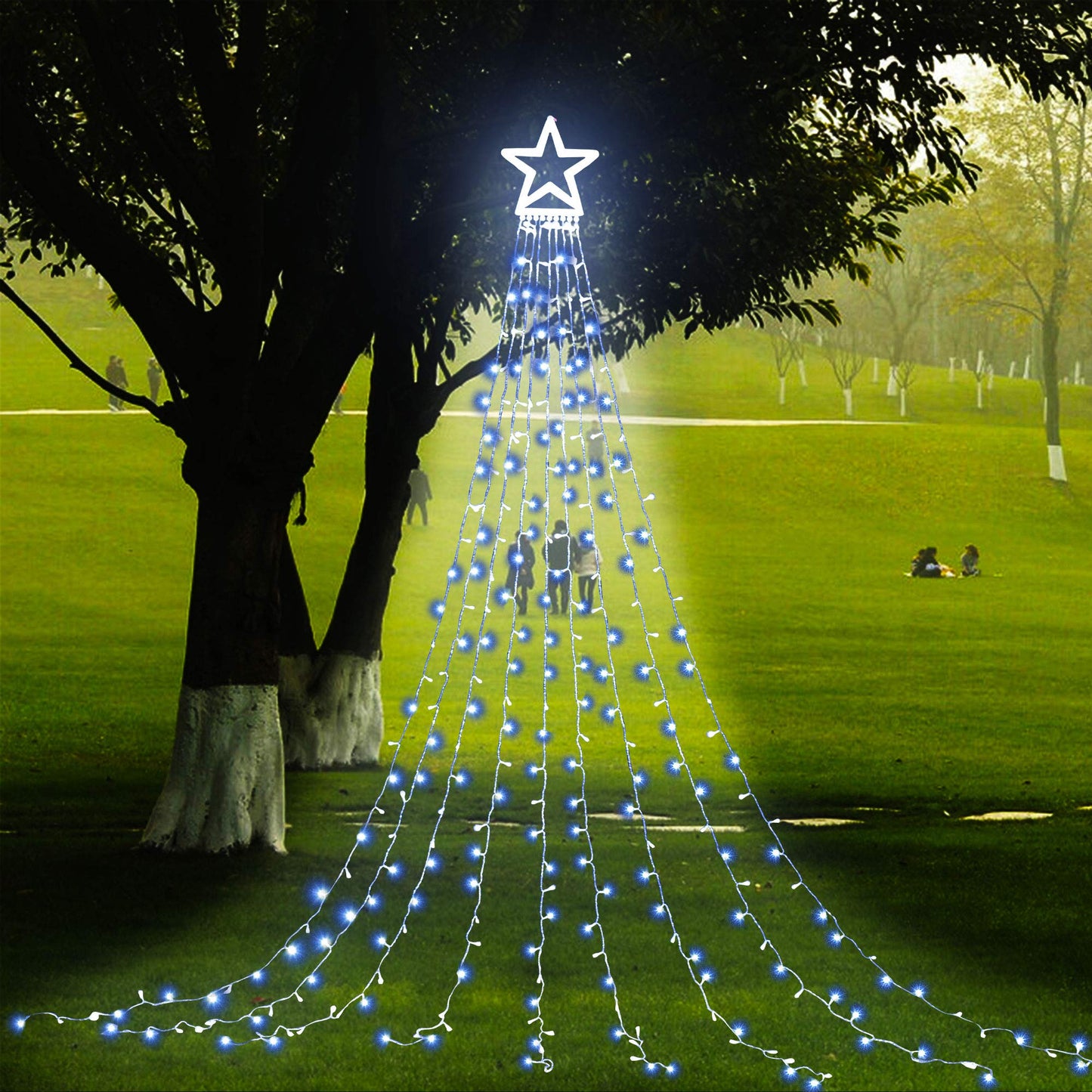 PUHONG Christmas Decorations, Outdoor Star String Lights, 320 LED Christmas Lights with 11" Lighted Star Tree Topper, 8 Modes Waterproof for Halloween Christmas New Year Holiday Birthday(White)