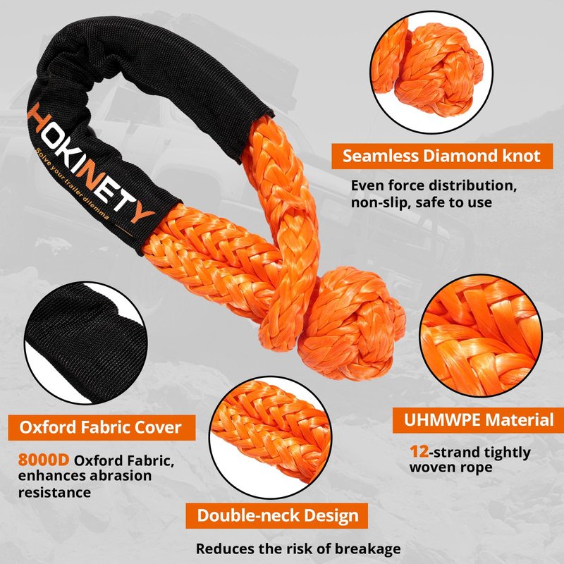 HOKINETY Kinetic Recovery Tow Rope: 1-1/8" x 30ft 48000LBS Snatch Strap with Soft Shackles Heavy Duty Offroad Towing Straps Kit for Trucks SUV UTV ATV Tractor Car Jeep - Gray