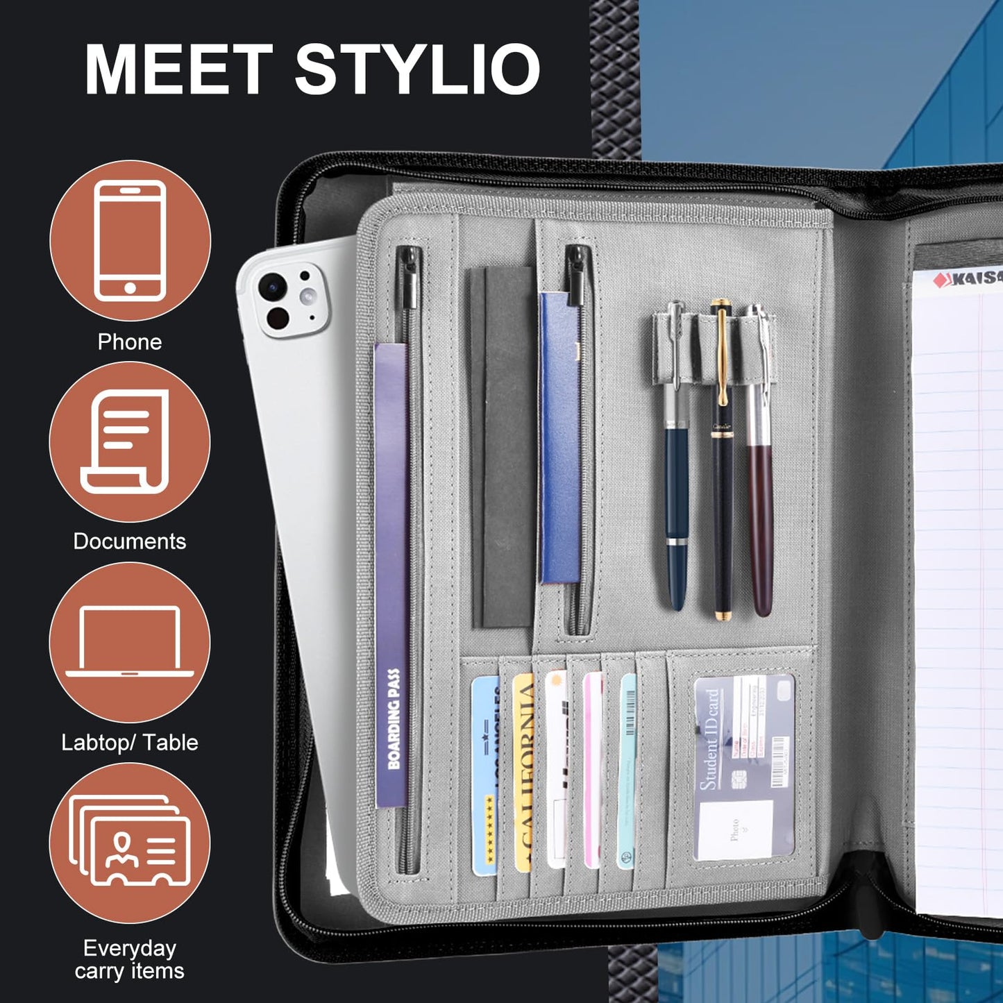 Ditiord Premium Vegan Leather Padfolio with Zipper – 8.5" x 11" Portfolio Organizer for Legal Pads & Spiral Notebooks – Professional Business Folder for Men and Women (Gray)