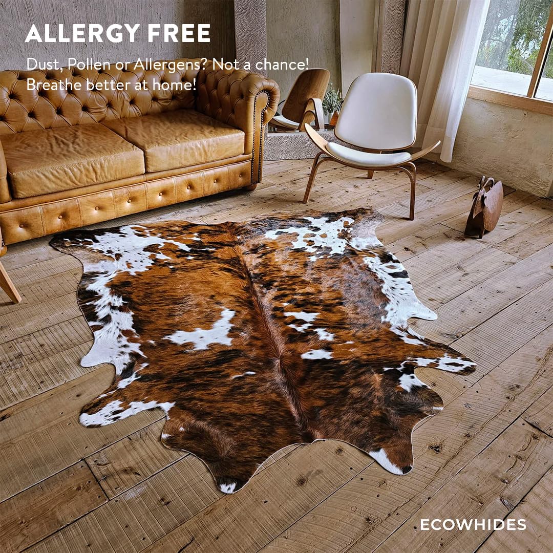 ecowhides 100% Genuine Brazilian Cowhide Rug - Tricolor - Luxury Cowskin Leather Area Rug Décor 7 x 6 feet