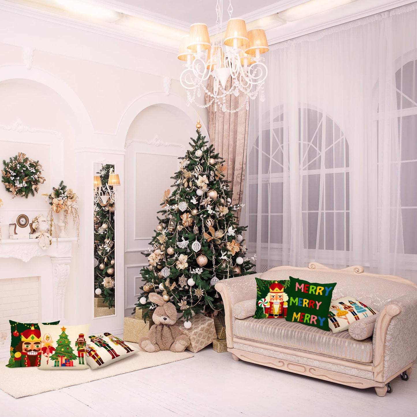 Tatuo 6 Pcs Christmas Santa Claus Nutcracker Throw Pillow Cover Nutcracker Santa Cushion Decoration 18 x 18 Inch Pillowcase Holiday Decoration for Sofa Couch Bed