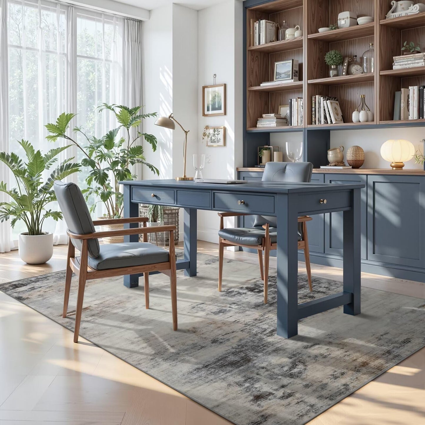 Toneed Abstract Area Rug Modern Washable Rug Soft Non Slip Rug Low Pile for Bedroom Living Room Dining Room Grey/Brown 4x6 Feet