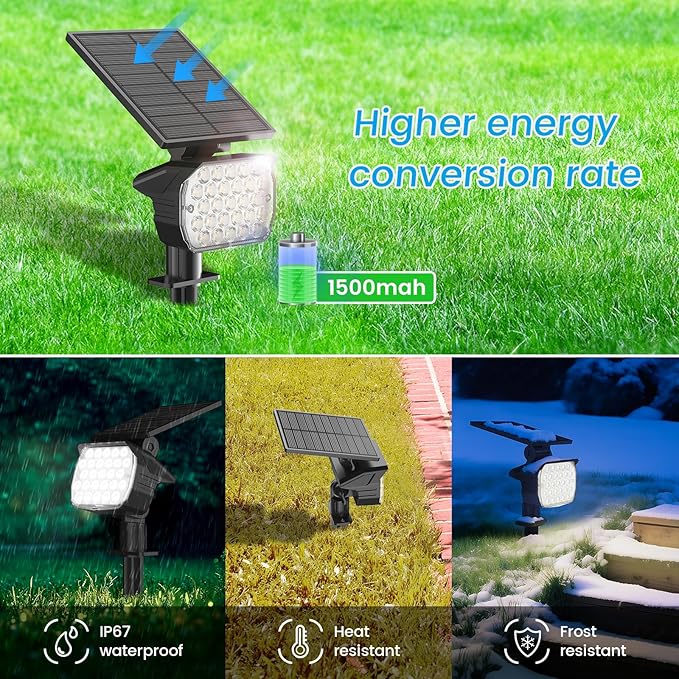 VOLISUN Solar Spotlight Outdoor, IP67 Waterproof Solar Landscape Spot Lights，Uplights for Yard Garden Pathway - 8 Pack (Cool White) 27 LED 3 Lighting Modes