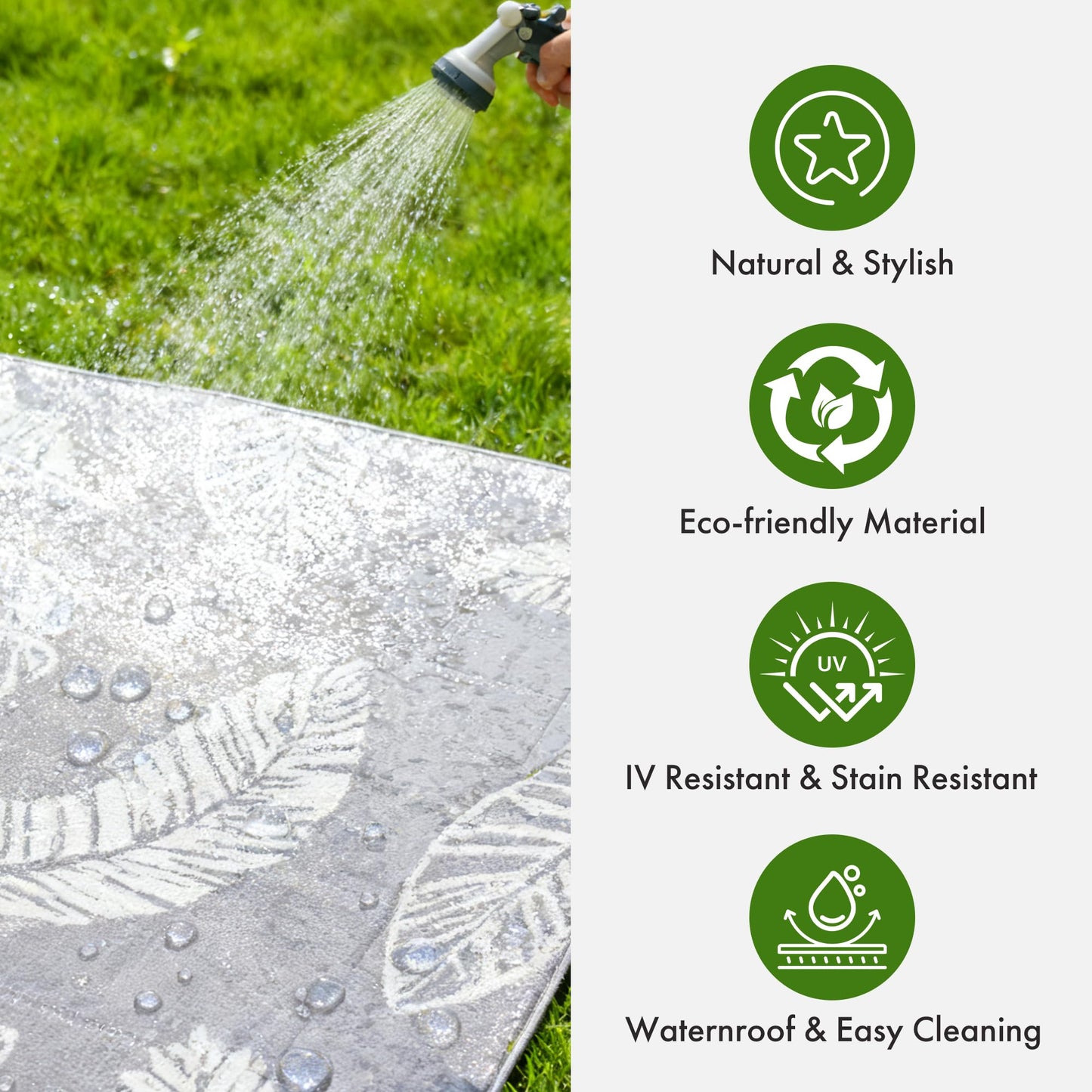 olofable ‌Reversible Waterproof Outdoor Rug – Lightweight UV-Resistant Rug for Patio, Camping & Beach (Grayish-White Leaves, 5' x 8' (Rectangular))