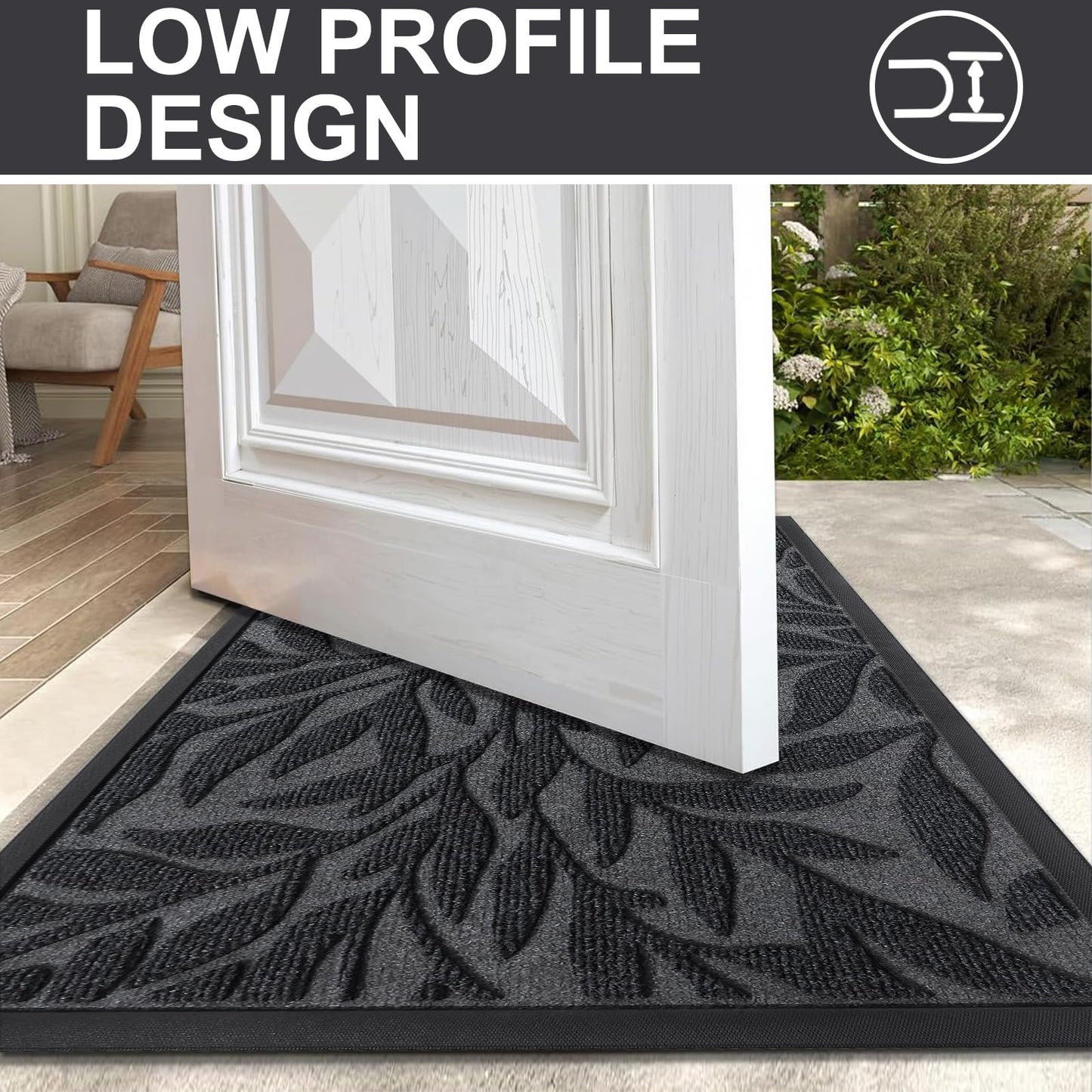 Smiry Front Door Mat Indoor Outdoor Entrance, Heavy Duty Natural Rubber, Trap Dirt and Moisture, Non-Slip Doormats, Low Profile, Easy Clean Patio Porch Entryway Mat, 29.5x17, Grey
