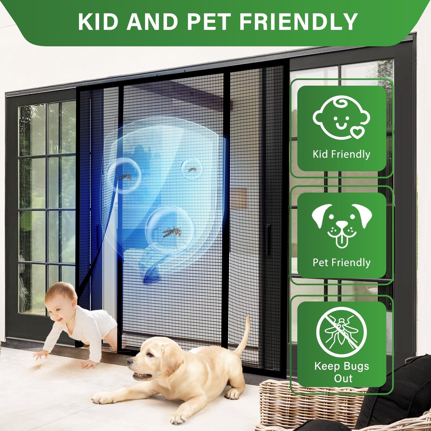 Digram Magnetic Screen Door Upgraded polyethylene Terephthalate Mesh,Double Door Screen Magnetic Closure for Sliding Door,Patio Door,Fit Door Size 80" X 96"