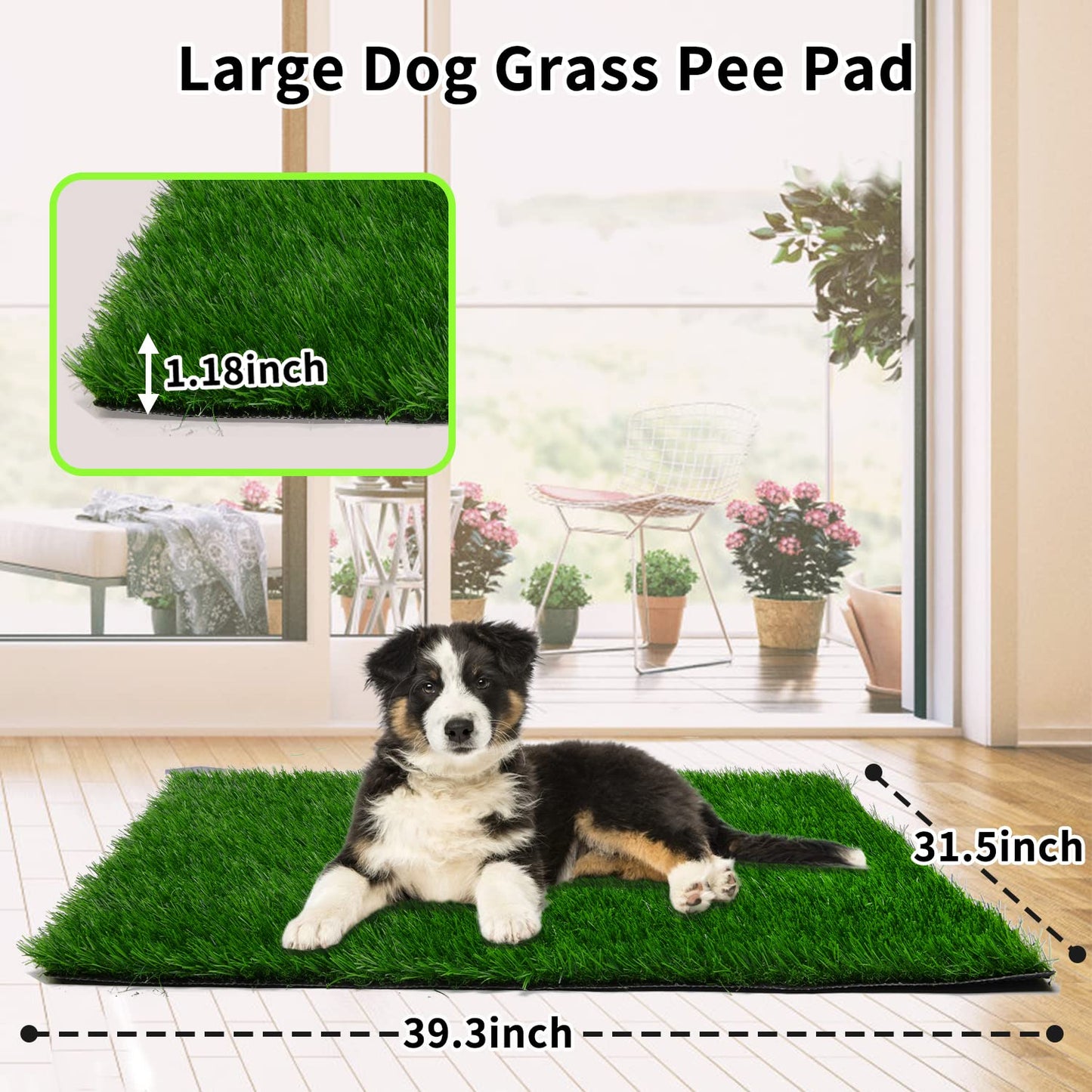 Grass Pad for Dogs 39.3 x 31.5 Inches Fast-Drain Artificial Grass for Pets Potty Training, Easy to Clean Fake Grass for Dog Indoor Outdoor Use(1 Pack)