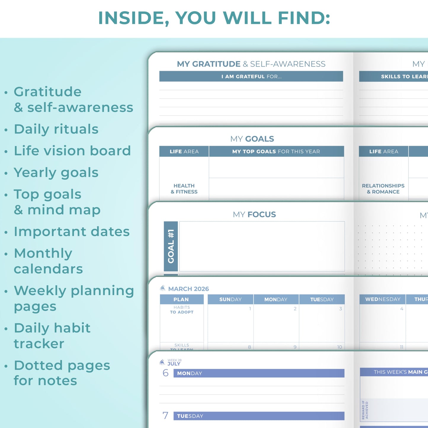 Clever Fox Planner 2nd Edition Dated Jan 2026-Jan 2027 – Colorful Weekly & Monthly Goal Setting Planner, Habit Trackers, Time Management and Productivity Organizer, Gratitude Journal, A5 (Aquamarine)