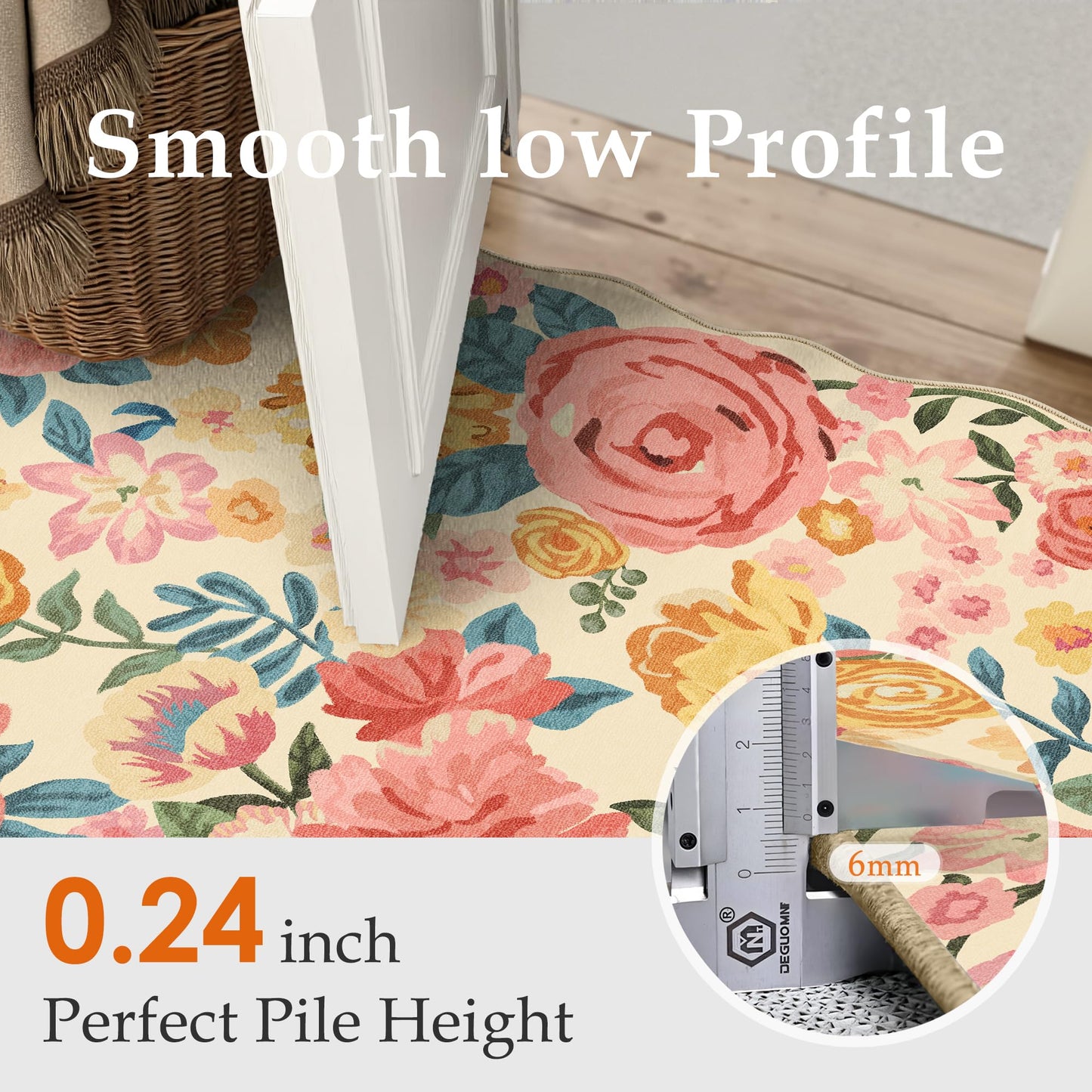 PureCozy Washable Floral Area Rug 2x3 Beige Small Entryway Carpet Scalloped Flower Non Slip Soft Entrance Door Mat Farmhouse Low Pile Indoor Thin Floor Cover for Bathroom Kitchen Bedroom Laundry Room