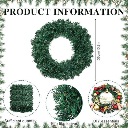 Zeyune Christmas DIY Green Wreath 14 Inch Artificial Christmas Wreaths Faux Plain Wreaths for Decorating Front Door Window Room Farmhouse Xmas Party Indoor Outdoor(Classic,8 Pcs)