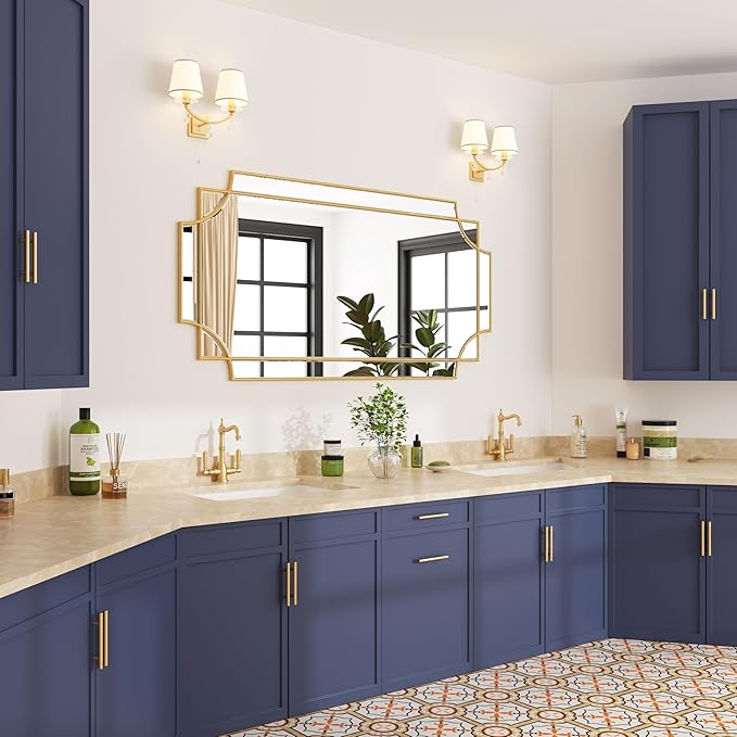 Bathroom Mirror for Wall Gold Farmhouse Wall Vanity Mirror for Over Sink Wood Framed Beveled Mirrors Deco（24 * 48IN/Gold）