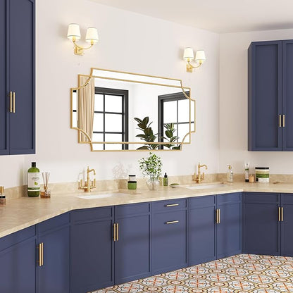 Bathroom Mirror for Wall Gold Farmhouse Wall Vanity Mirror for Over Sink Wood Framed Beveled Mirrors Deco（24 * 48IN/Gold）