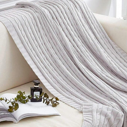 NTBAY 100% Pure Cotton Cable Knit Throw Blanket, Super Soft Warm 51x67 Knitted Throw Blanket for Couch, Sofa, Chair, Bed - Extra Cozy, Machine Washable, Comfortable Home Decor, Silver Grey