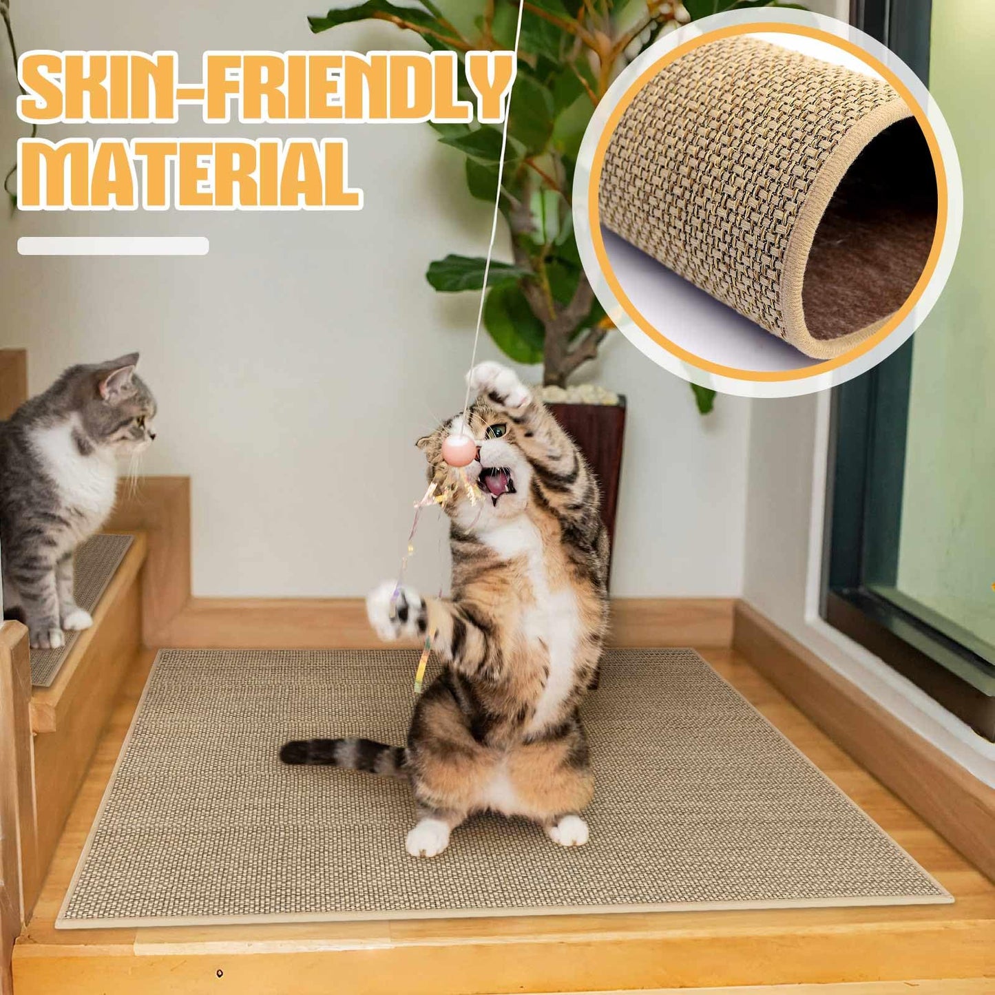 Seloom Linen Non Slip Stair Treads Carpet Landing Mat for Wooden Steps Indoor, Peel and Stick Carpet for Wood Stairs, Machine Washable Stair Runners for Pets, 1Pack, Beige (36" x36")
