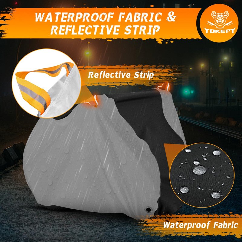 Bike Cover, Outdoor Waterproof Bicycle Cover for Rain /Sun /Dust /Wind Protection, Bicycle Accessories with Lock Hole and Storage Bag, Suitable for Mountain Road E-Bikes, Black/Silver (Fits 1-2 Bikes)