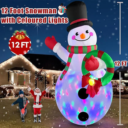Danxilu 12 FT Giant Christmas Inflatables Snowman Outdoor Decorations Built-in Rotating LED Lights, Huge Inflatable Snow Man Christmas Blow up Yard Decorations for Outside Lawn Holiday Xmas Decor