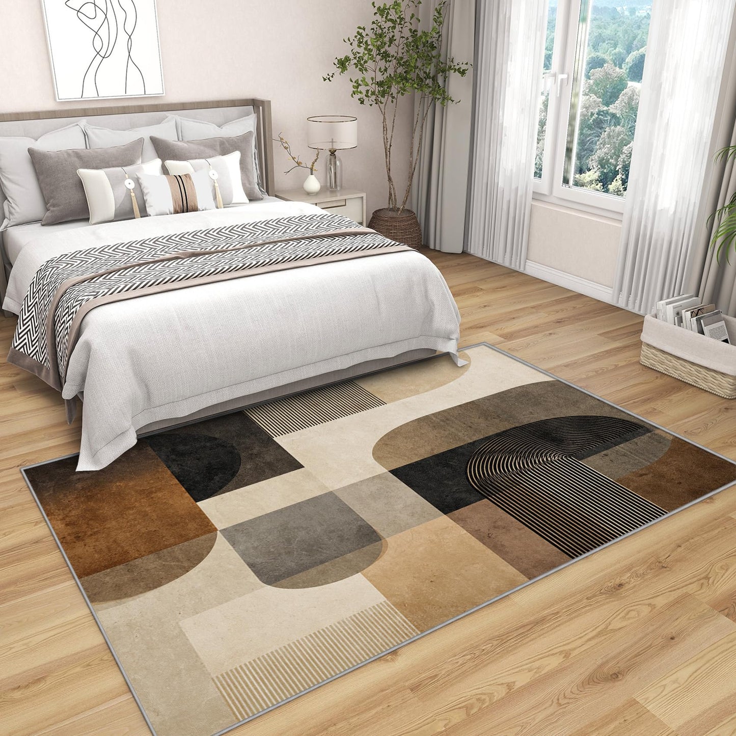 Phtbz Earth Tone Rugs for Living Room -Mid Century Rug, 3x4 ft, Boho Geometric Area Rugs for Bedroom, Modern Abstract Washable Carpet for Entryway, Kitchen, Earth Tone Mid Century Home Decor & Gifts