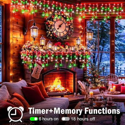 XURISEN 132ft Christmas Lights Decorations Outdoor, 1280 LED 8 Modes Fairy Lights with 240 Drops,Plug in Waterproof Timer Memory Function for Christmas Holiday Wedding Party Decorations