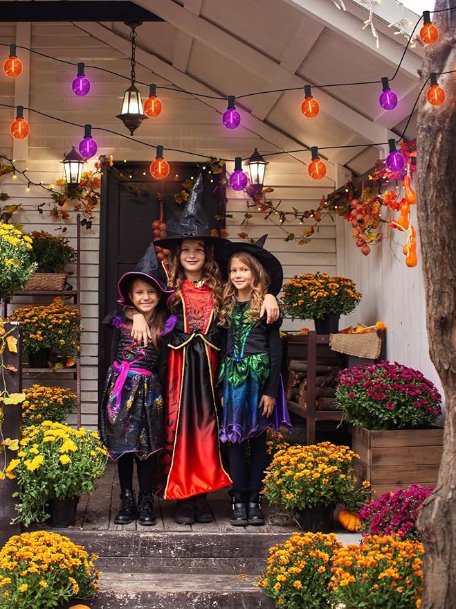 25FT G40 LED Outdoor Halloween String Lights, Orange and Purple Halloween Decoration Lights with 25 Globe LED Bulbs, UL Listed Hanging String Lights for Holiday Porch Garden Patio
