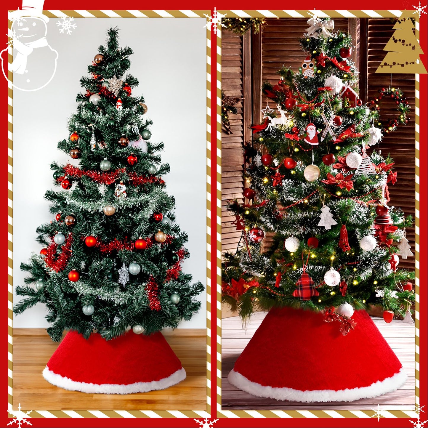 Teenyyou 3 Pcs Mini Christmas Tree Collar for 2-4 ft Mini Tree 17 Inch Diameter Base Small Red Velvet Plush Ring Skirt with White Faux Fur Stand Cover for Xmas Pencil Slim Trees Tabletop Home Decor