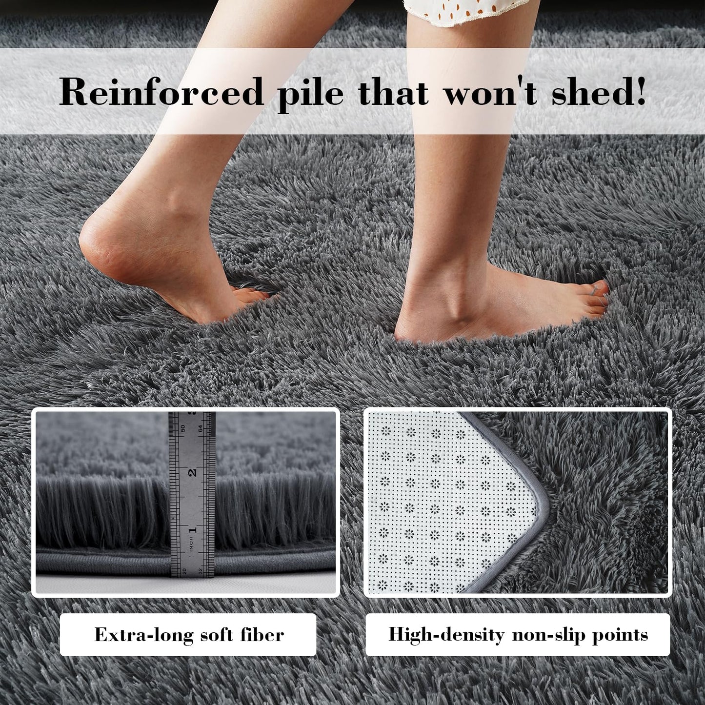 Fluffy Rug Shag Area Rug, Grey 2x4 Area Rugs for Bedroom, Small Bedside Rug, Soft Fluffy Shag Entryway Throw Rugs for Living Room Bedroom Room Home Decor
