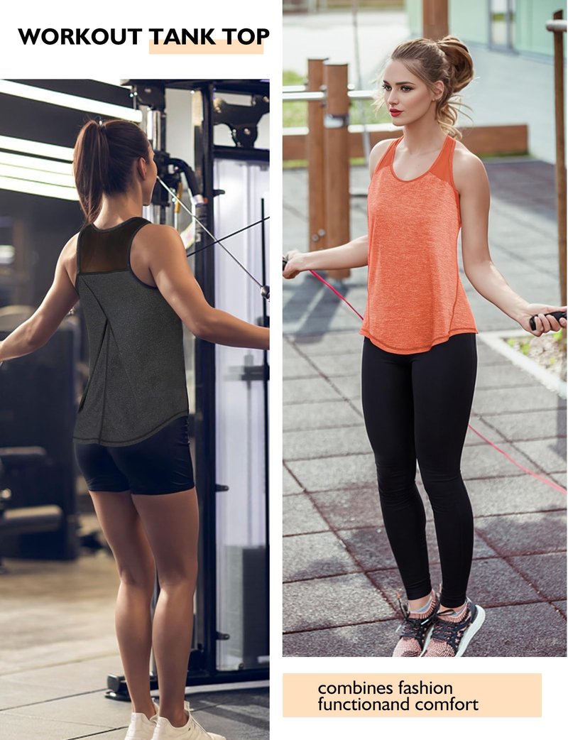 AURUZA Womens Workout Tops, Racerback Tank Tops for Women Athletic Yoga Tops Mesh Tennis Shirts Running Sleeveless Gym Top (Black, Small)
