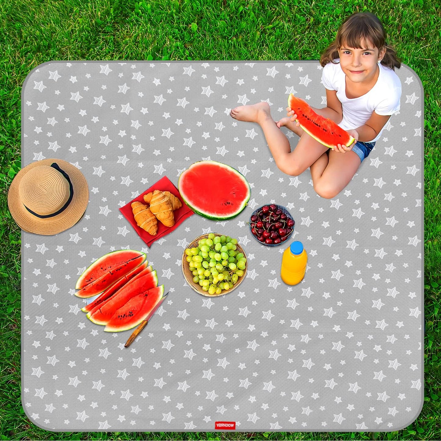 Splat Mat for Under High Chair, Grey Star, 42X46 Inch