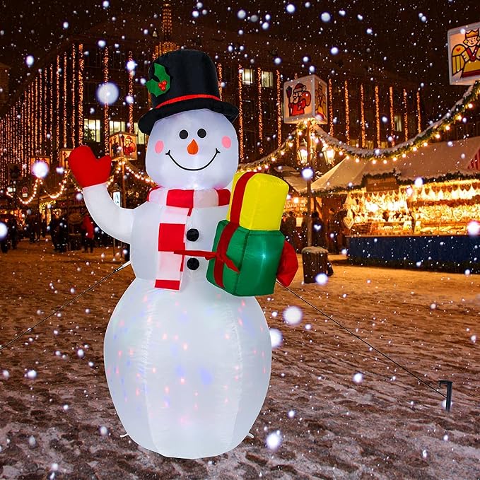 COOLWUFAN Christmas Decorations Outdoor Inflatables Snowman, Christmas Blow Up Yard Decorations Clearance with Built-in Colorful Rotating LED Lights for Indoor Yard Garden Decorations