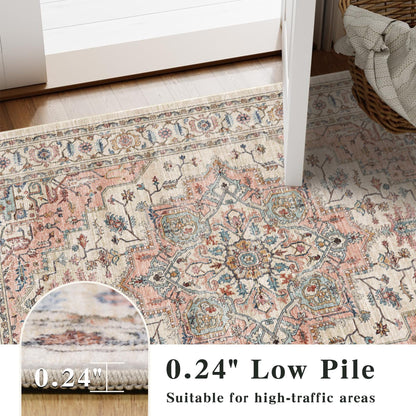 5x7 Area Rugs for Living Room Ultra-Soft Washable Rug Vintage Distressed Boho Area Rug, Non-Slip Retro Print Low Pile Stain Resistant Carpet for Bedroom Dining Room Kitchen Office