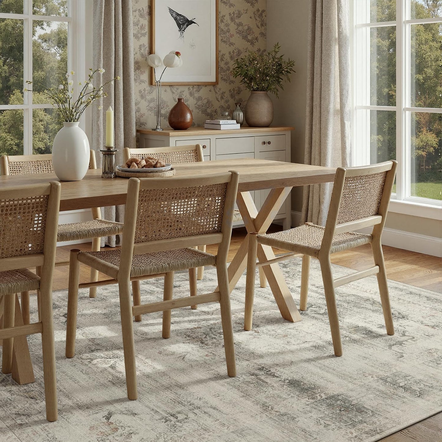 DCX 5x7 Vintage Rug, Machine Washable Stain Resistant Distressed Beige Rug, Kid & Pet Friendly with Rubber Back Non Slip Soft Low Pile Large Carpet for Living Room, Bedroom, Home Office