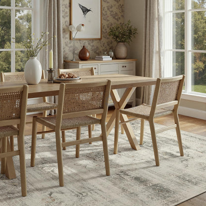 DCX 5x7 Vintage Rug, Machine Washable Stain Resistant Distressed Beige Rug, Kid & Pet Friendly with Rubber Back Non Slip Soft Low Pile Large Carpet for Living Room, Bedroom, Home Office
