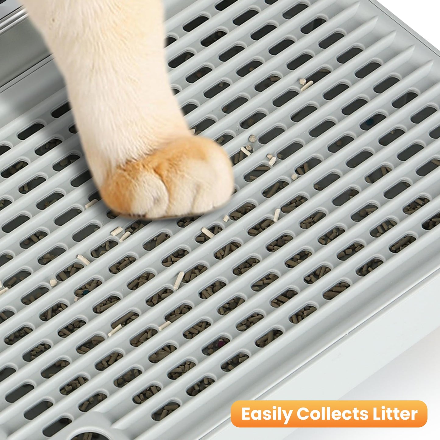 Aothey Litter Box Step, Litter Box Ramp/Catcher with Wooden Base, Anti-Tracking & Easy to Clean, Ideal for Small & Elderly Cats (Grey)