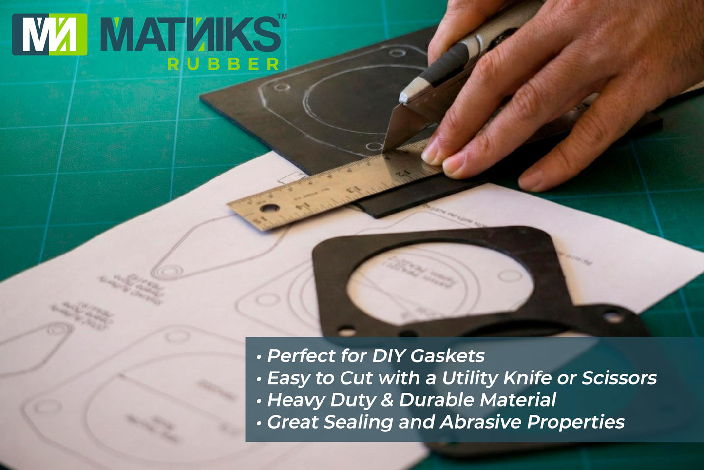 MATNIKS Neoprene Rubber Sheet, Heavy Duty, High Grade 60A, Black, 12x12-Inch by 1/16" (+/- 5%) for Plumbing, Gaskets DIY Material, Supports, Leveling, Sealing, Bumpers, Protection, Flooring