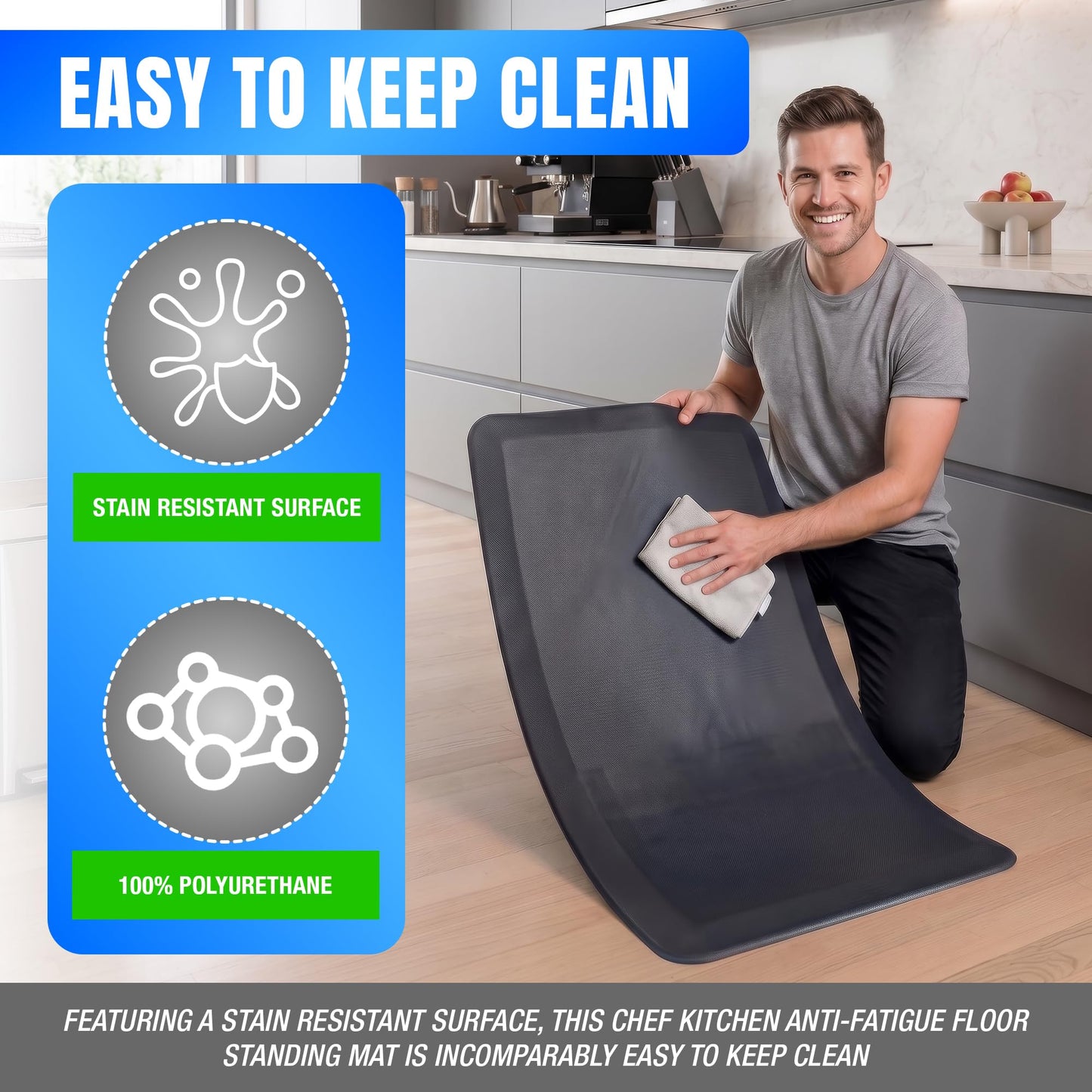 NewLife by GelPro Ergo-Foam Cushioned Anti-Fatigue Standing Kitchen Floor Mat, Padded Stain-Resistant, Waterproof, Non-Slip Comfort Padded Desk/Office Mat - 20" x 32", Grasscloth Charcoal