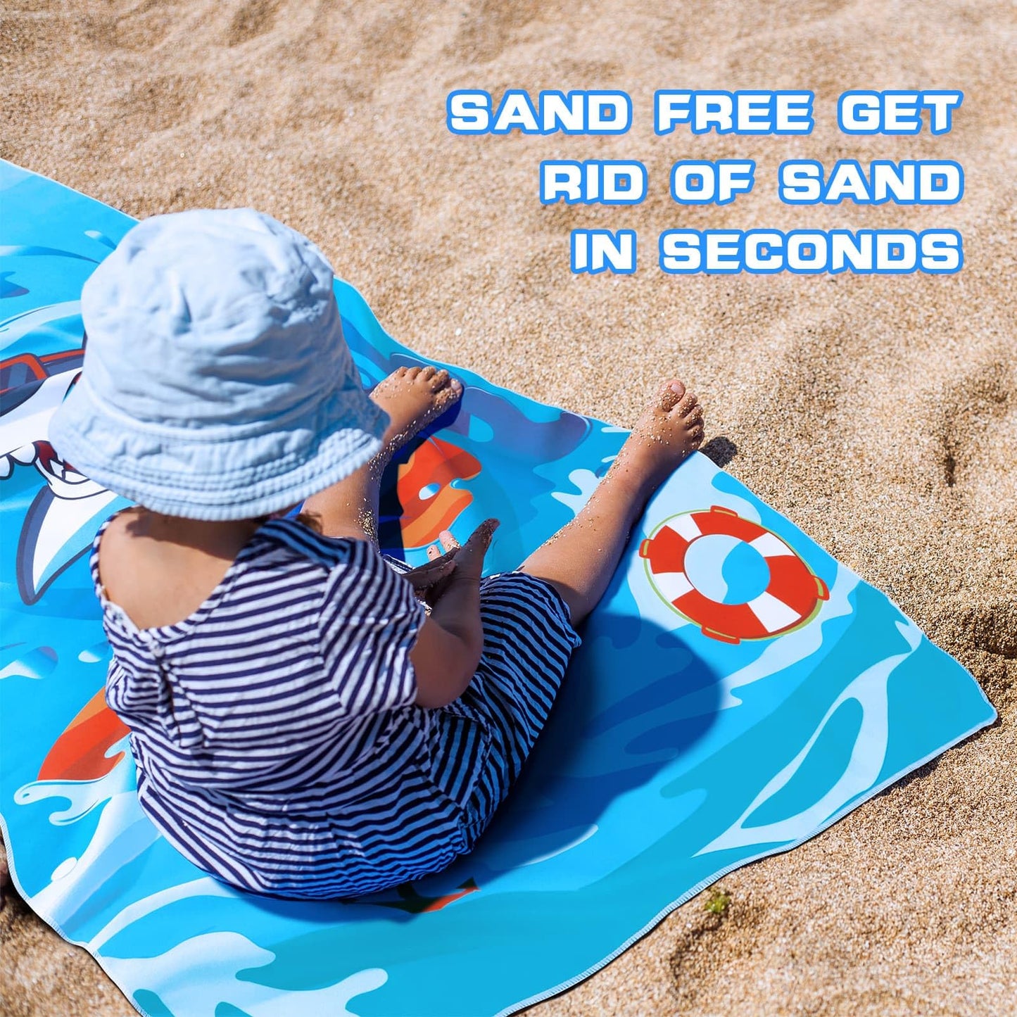 WERNNSAI Shark Kids Beach Towel for Boys, 30”x 60” Microfiber Double-Sided Beach Towel for Kids Quick Dry Sand Free Pool Towel Personalized Toddler Beach Towel Travel Swim Camping Towel