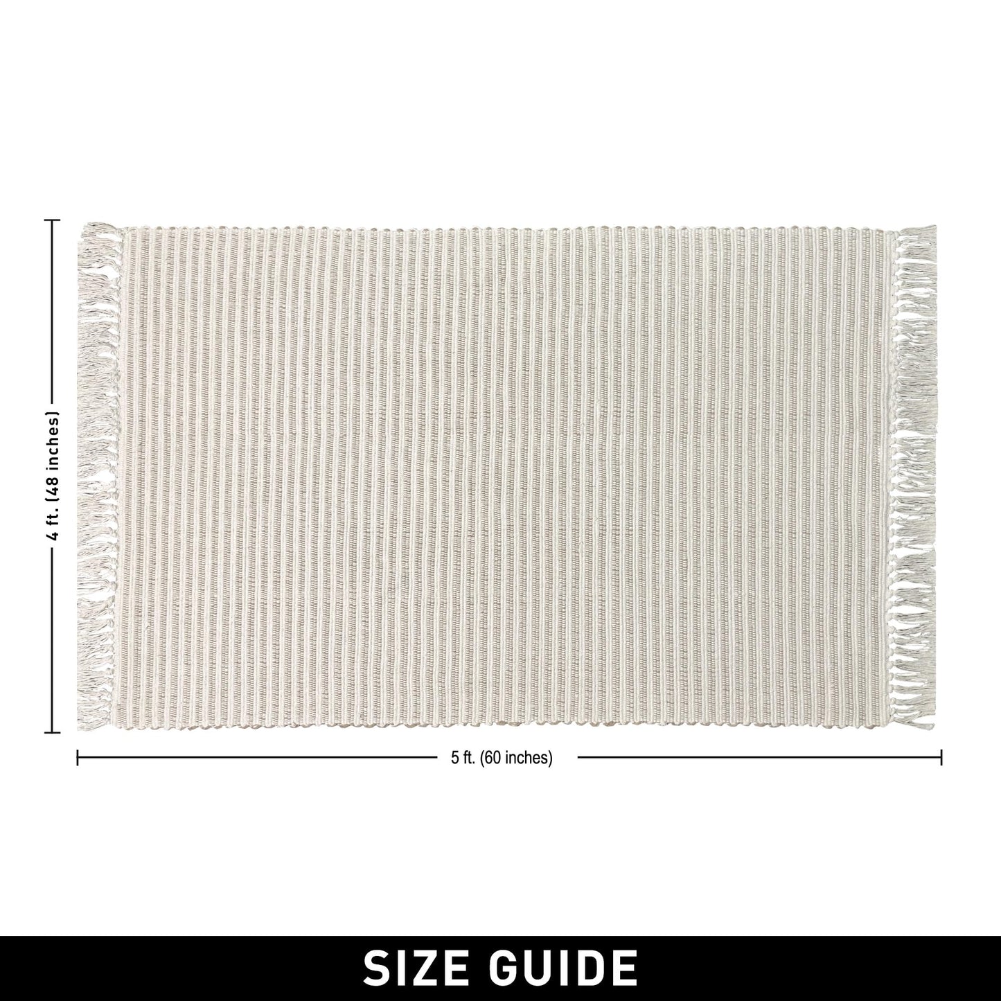 Chardin home Beige & Ivory Providence Area Rug 3x5 feet |Hand Woven Farmhouse Rug with Hand Knotted Fringes | Great in Kitchens bathrooms Living Rooms Bedroom Study | Reversible Cotton Rug