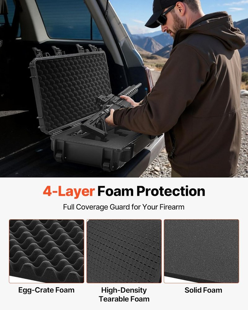 VEVOR Rifle Hard Case - Waterproof & Crushproof with 4 Layers of Foam | Lockable, Wheeled Design for Rifles/Shotguns