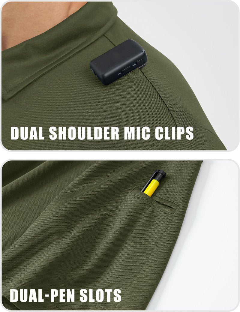 MAGCOMSEN Men's Polo Shirts Short Sleeve Quick Dry Performance Collared Shirts UPF 50+ Tactical Work Golf Polos Army Green
