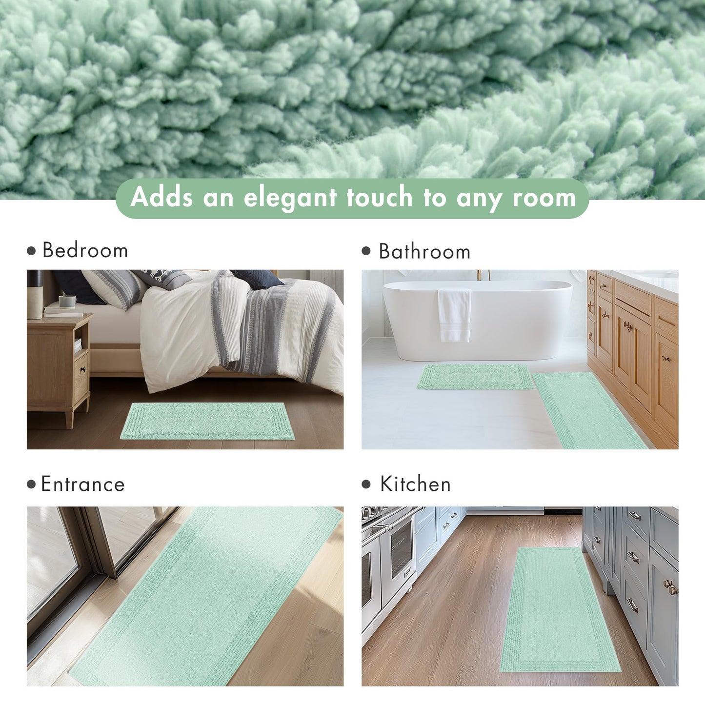 Madison Park Splendor Reversible 100% Cotton Tufted Bathroom Rug-3000 GSM Hotel Quality Luxurious Plush Medium Pile Bath Mat Absorbent, Quick Dry, Shower Room Décor, 17x24 Green