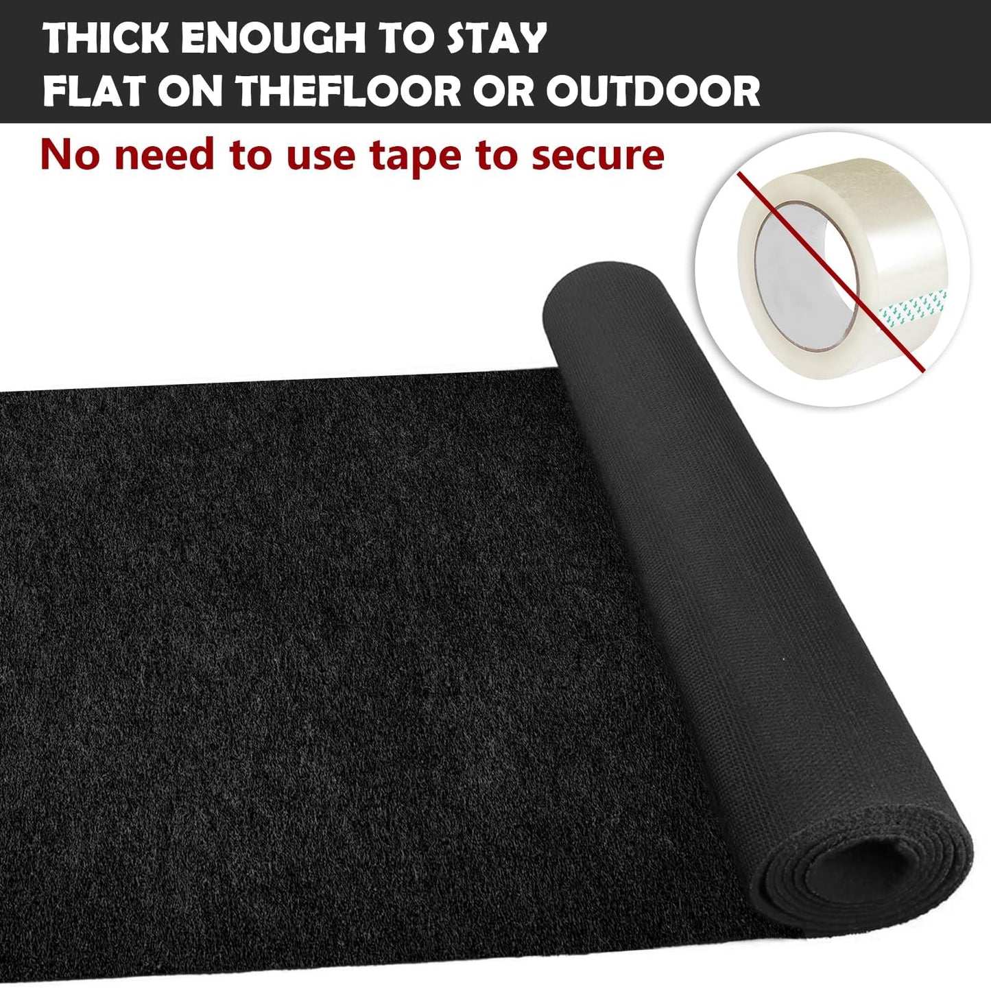 Extra Thick Black Carpet Runner 3 x 30Ft, Non-Slip TPR Rubber Backing, 450 GSM Heavy-Duty Aisle Runner Black Runner Rug for Wedding Ceremony, Hollywood Party, Graduation & Award Events