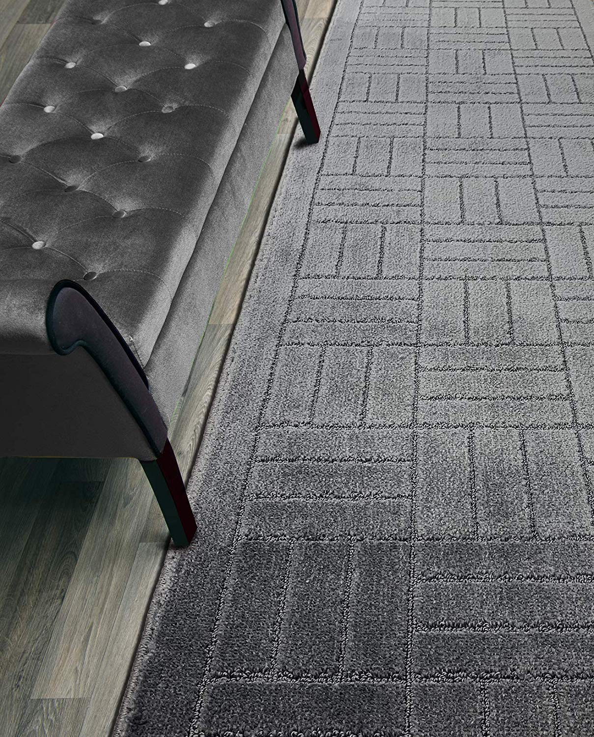 6 FT Long Non-Slip Washable Carpet Runner Rug with Rubber Backing, Custom Floor Mat for Kitchen Hallway Stairs Bedroom Bathroom Entry, Bricks Anthracite Grey, Your Choice of Length, (26" X 6')