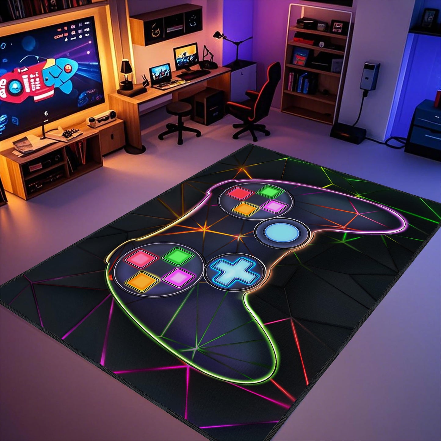 Rnmdn Gamer Rug for Room,5'x7' Non-Slip Gaming Rugs for Bedroom Livingroom Game Room Decor
