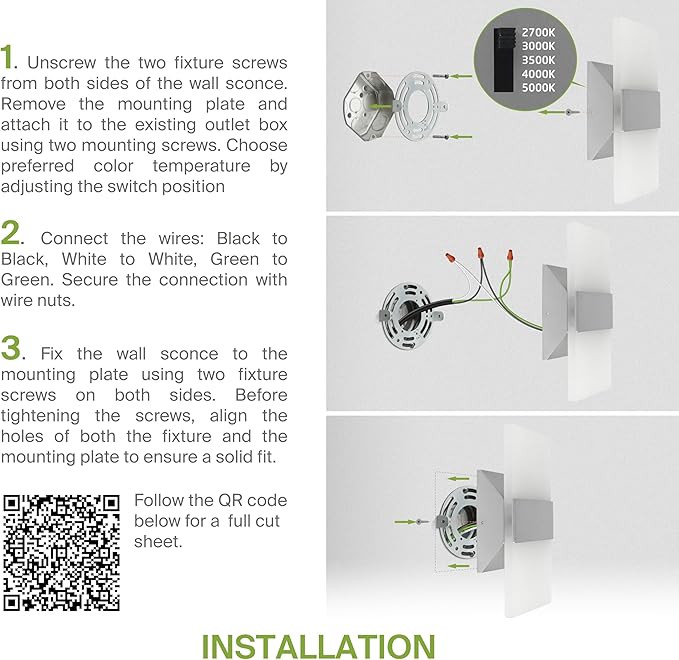 ASD 14 Inch LED Indoor Wall Sconce - Modern Interior 24W 120V 2700K-5000K Adjustable Dimmable Wall Mounted Light Fixtures, Acrylic Glass Wall Lights for Stairway, Hallway - ETL, Brushed Nickel